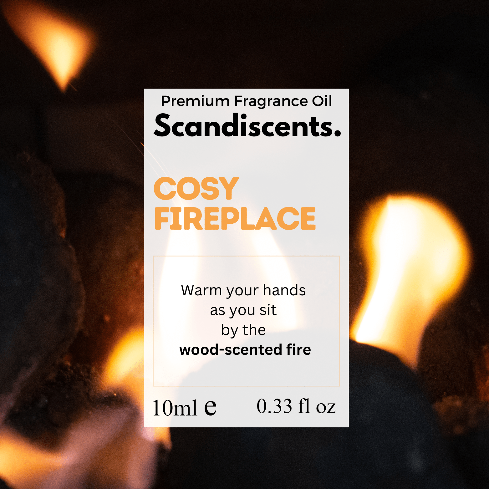 Scandiscents cozy fireplace fragrance oil bottle with warm, inviting scent for home ambiance.