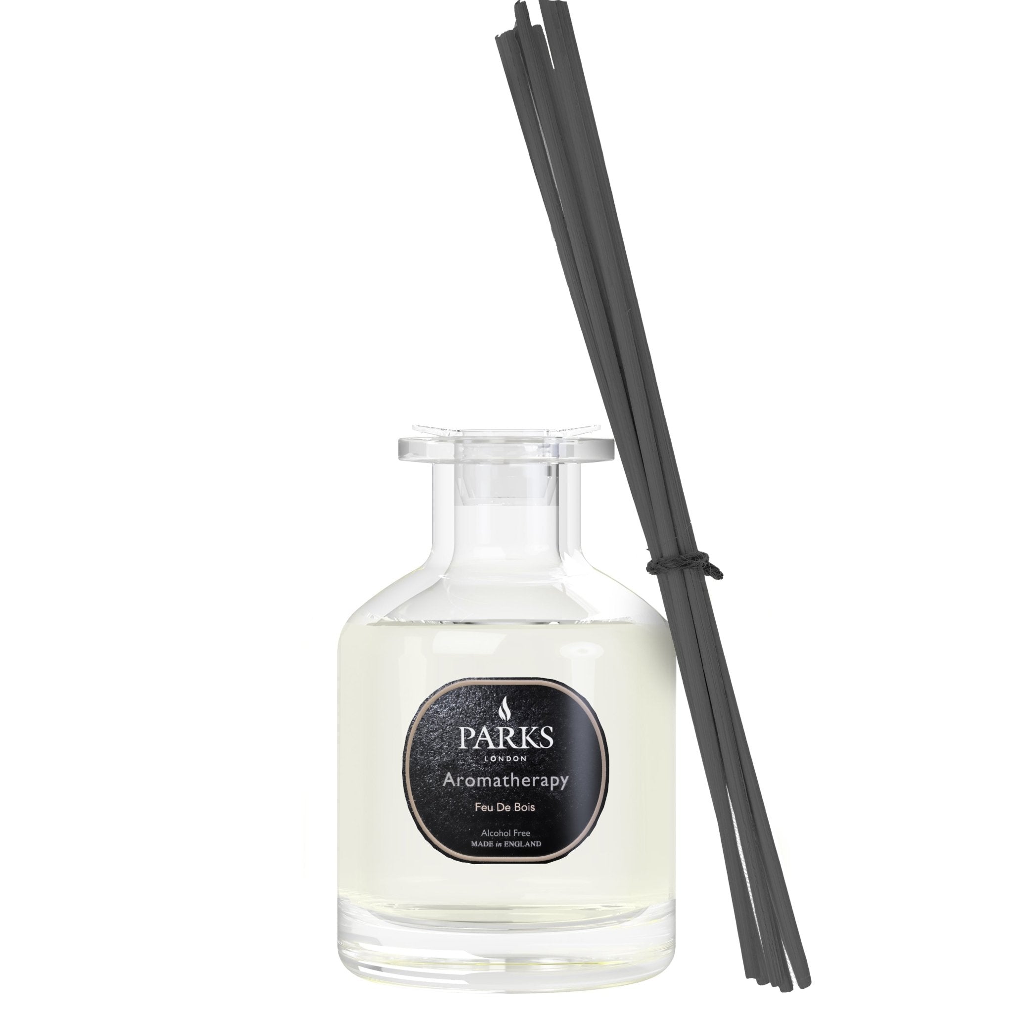Parks Candles Feu de Bois reed diffuser 100ml with elegant glass bottle and reed sticks for aromatic home fragrance
