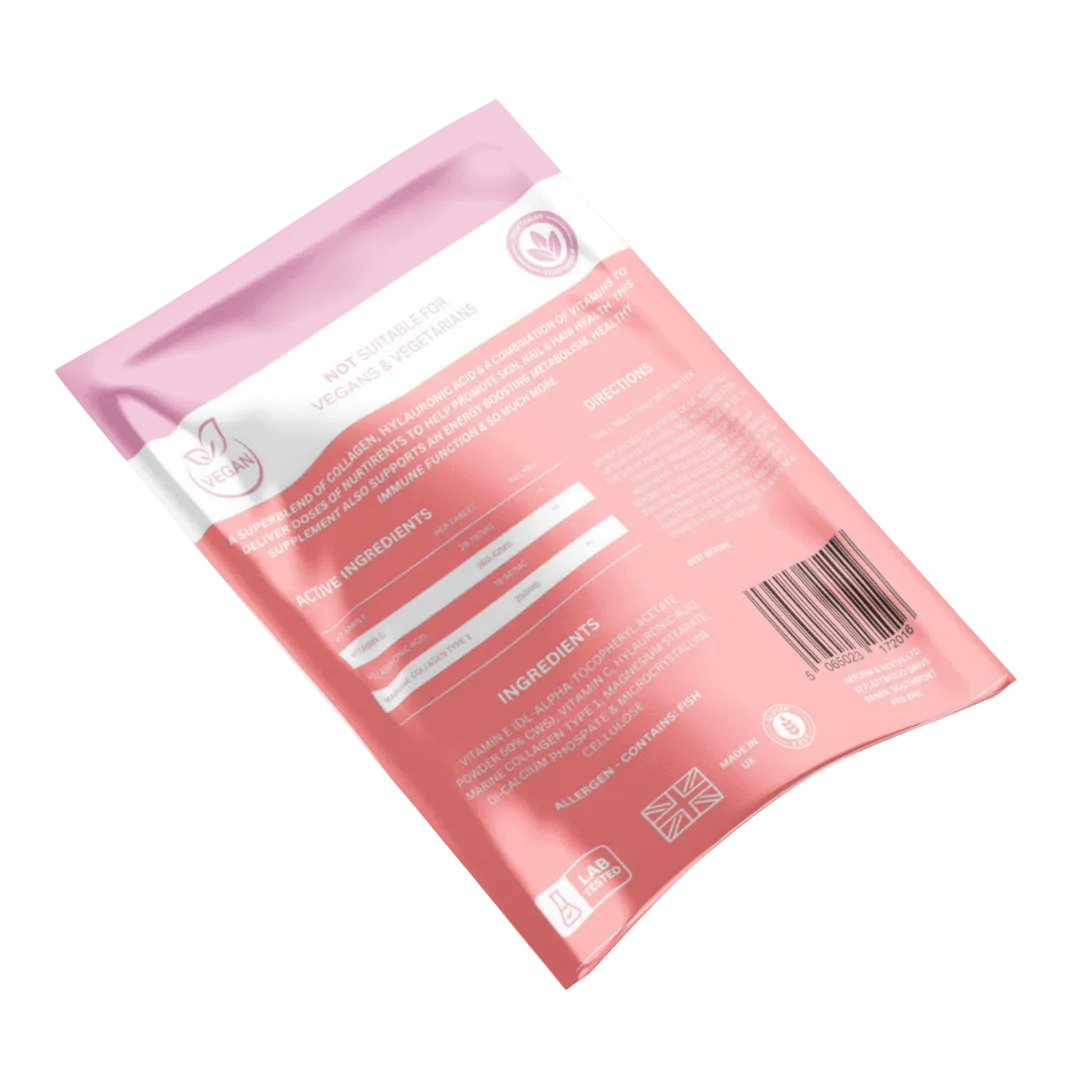 Reform and Revive Collagen Complex vitamins for skin, hair, and beauty support, showing the supplement bottle and packaging.