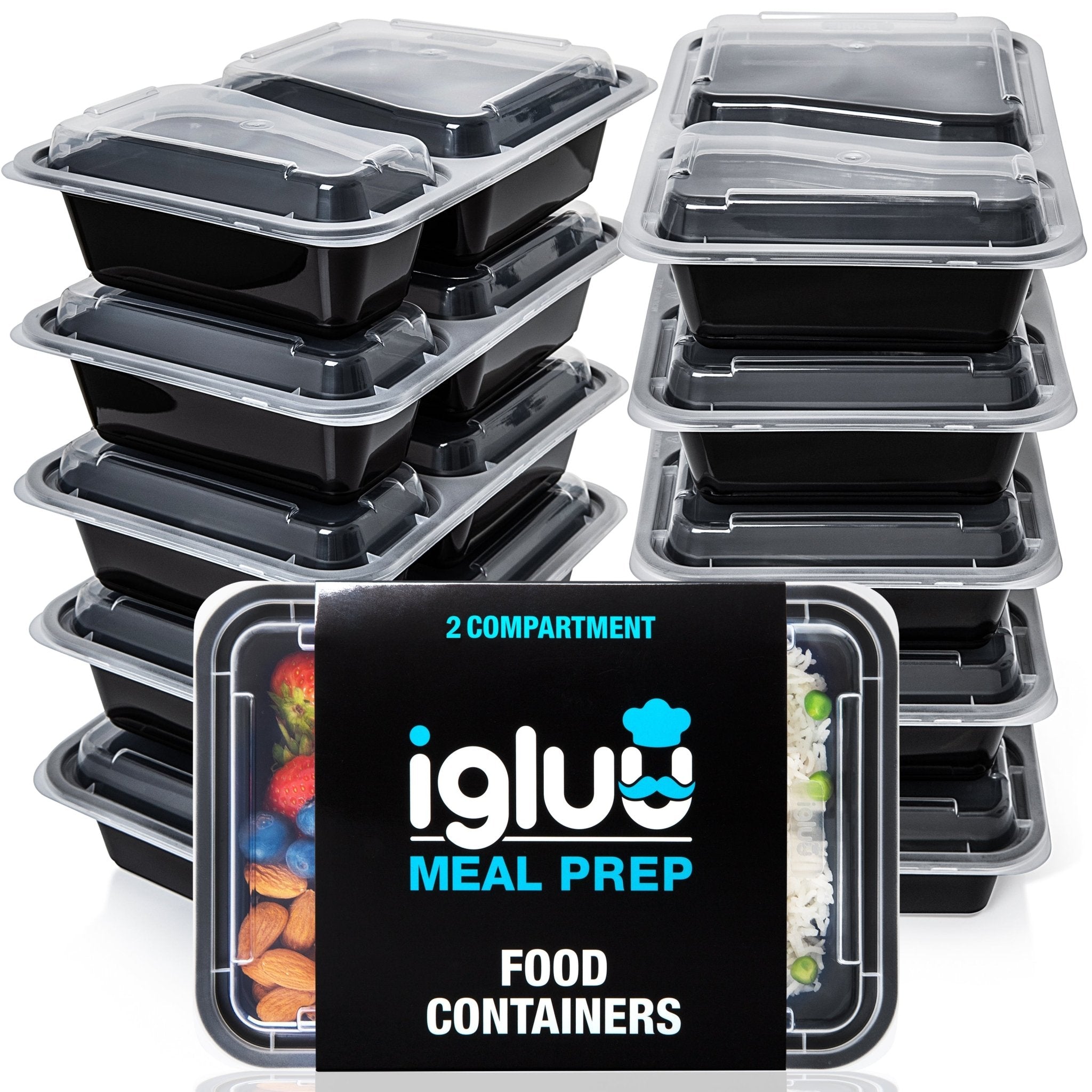 Igluu Meal Prep 2-compartment reusable containers with airtight lids, 887ml, for meal prep and food storage.