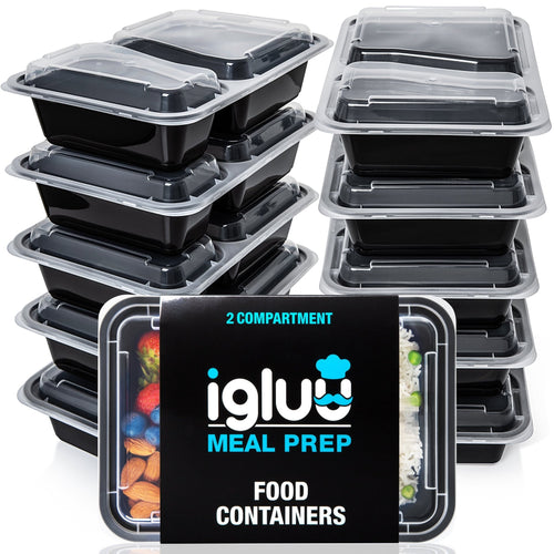 Igluu Meal Prep 2-compartment reusable containers with airtight lids, 887ml capacity, ideal for meal prep storage.