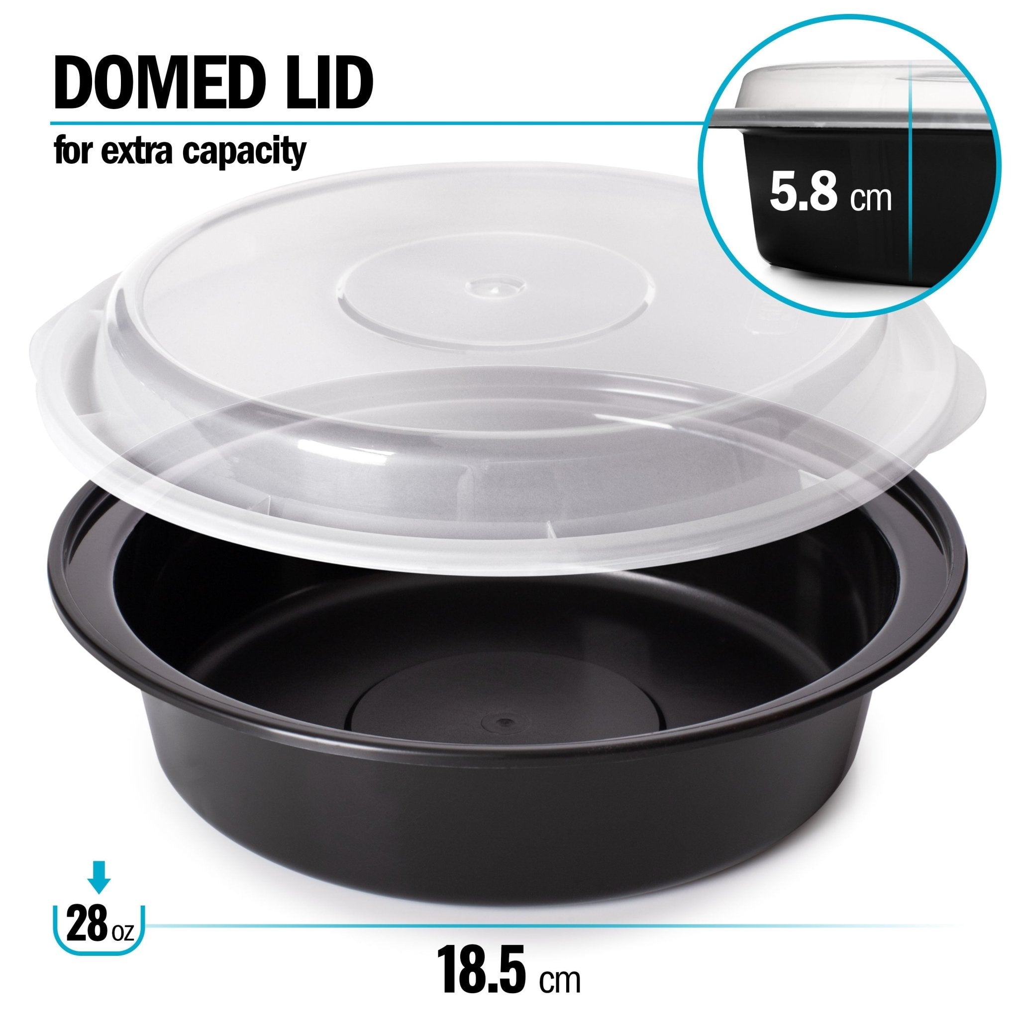 Round Igluu Meal Prep Containers with airtight lids, 828ml capacity, ideal for meal storage and organization.