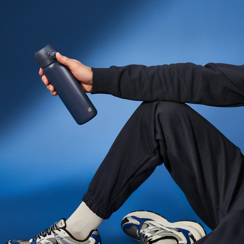 Ion8 leak-proof slim thermal steel water bottle in ash navy, 500ml insulated bottle with a sleek design, perfect for on-the-go hydration.