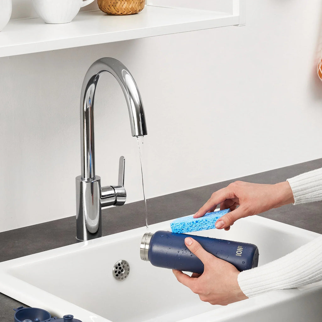Ion8 leak-proof slim thermal steel water bottle in ash navy, 500ml insulated water bottle with a sleek design and secure lid