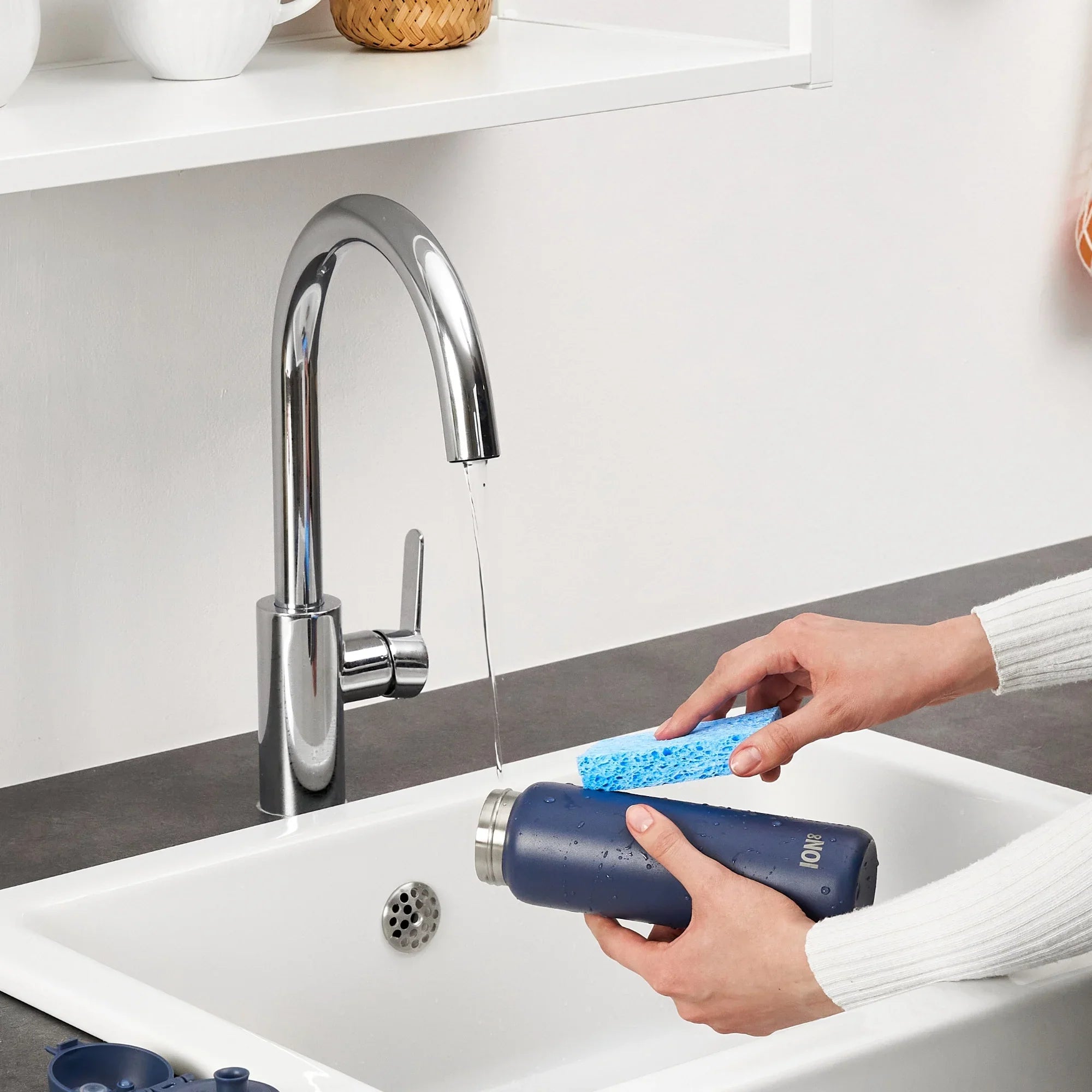 Ion8 leak-proof slim thermal steel water bottle in ash navy, 500ml insulated water bottle with a sleek design and secure lid