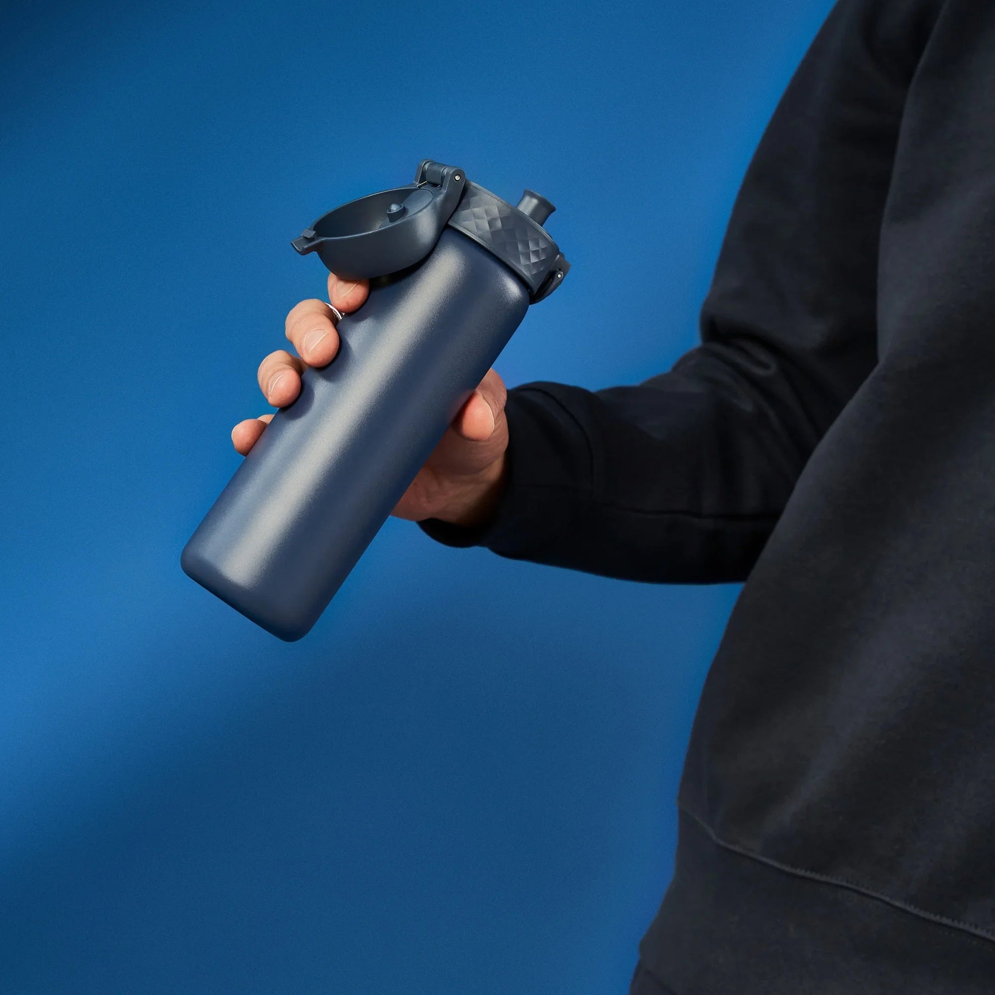 Ion8 leak-proof slim thermal steel water bottle in ash navy, 500ml insulated water bottle with sleek design and secure lid.