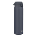 ION8 stainless steel 1L water bottle in ash navy color, leak-proof design with a sleek, durable build.