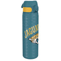 Ion8 stainless steel NFL water bottle featuring Jacksonville Jaguars logo, leak-proof 600ml (20oz) design, durable and portable.