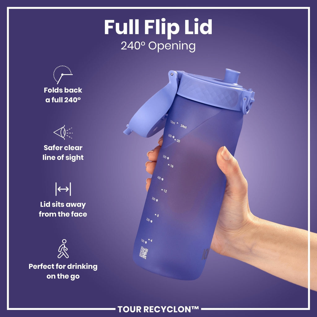 Light purple ION8 Recyclon water bottle, 750ml, made of recyclable material, with a sleek, ergonomic design.