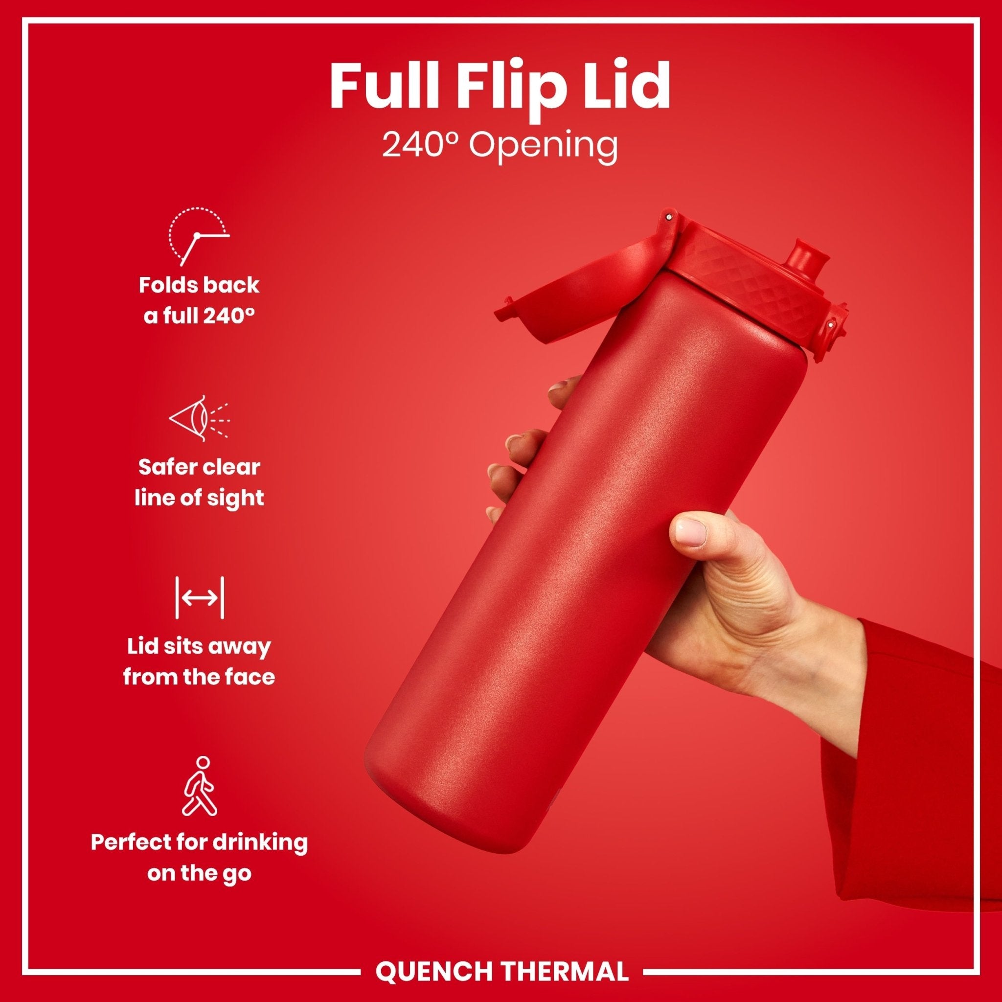 Red ION8 1L insulated thermal water bottle with leak-proof design, perfect for keeping beverages hot or cold.