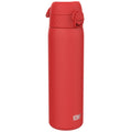 Red stainless steel leak-proof water bottle from ION8, 600ml (20oz) slim design perfect for on-the-go hydration.