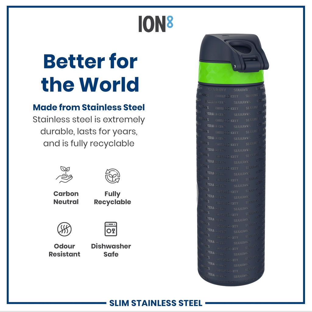 ION8 stainless steel NFL water bottle with Seattle Seahawks logo, leak-proof 600ml (20oz) sports water bottle for fans