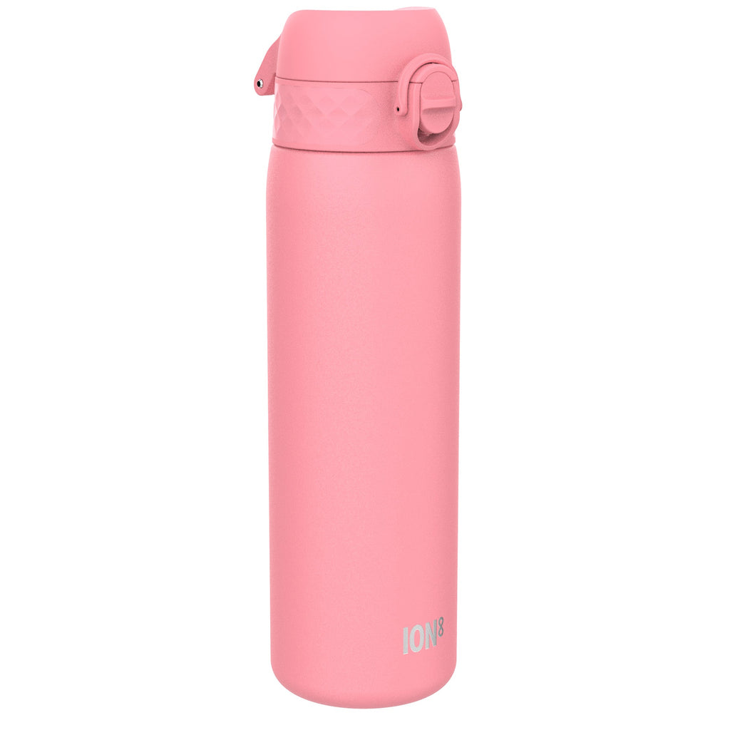 Ion8 leak-proof slim thermal steel water bottle in rose bloom with insulated design and 500ml capacity, displayed upright.
