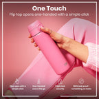 Ion8 leak-proof slim thermal steel water bottle with rose bloom design, 500ml insulated water bottle for hot and cold drinks.