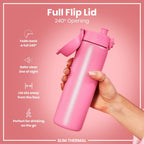 Ion8 insulated steel water bottle with leak-proof design, 500ml capacity, rose bloom pattern, slim thermal water bottle.