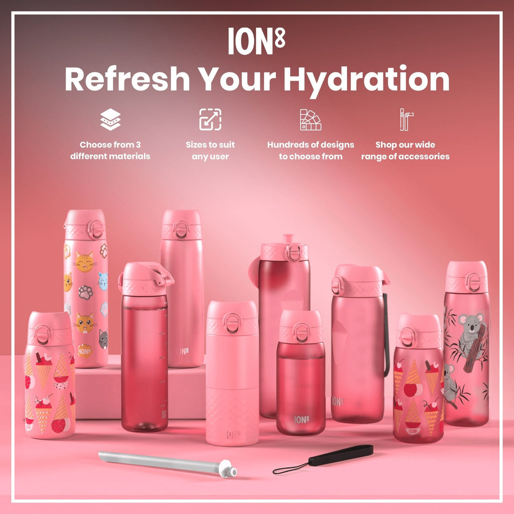 Ion8 leak-proof slim thermal steel water bottle in rose bloom, insulated 500ml water bottle with a sleek design.