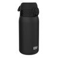 ION8 stainless steel leak-proof water bottle in black, 400ml (13oz), with a sleek design and secure lid for everyday hydration.
