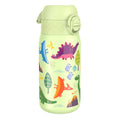 ION8 stainless steel water bottle with dinosaur design, leak-proof 400ml (13oz) water bottle for kids, durable and portable.