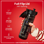 Ion8 leak-proof slim stainless steel water bottle for gamers, 600ml (20oz), featuring a sleek design and durable construction.