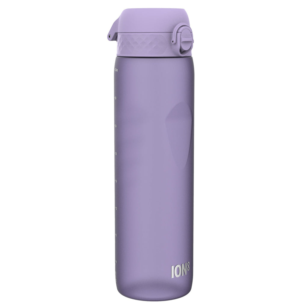 Light purple ION8 Recyclon 1 litre leak-proof water bottle with secure lid and ergonomic design for easy carrying.