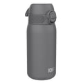ION8 stainless steel leak-proof water bottle in grey, 400ml (13oz), with a sleek, durable design and secure lid.