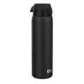 ION8 stainless steel 1L water bottle in black, leak-proof design, durable and insulated for daily hydration.