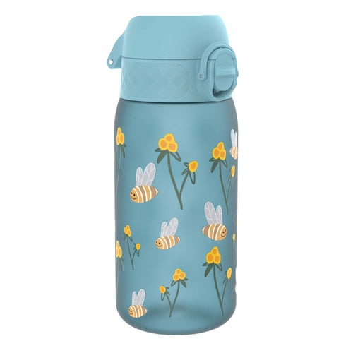 ION8 Recyclon leak-proof kids' water bottle with Bumble Bees design, 350ml (12oz), featuring a colorful, child-friendly water container.