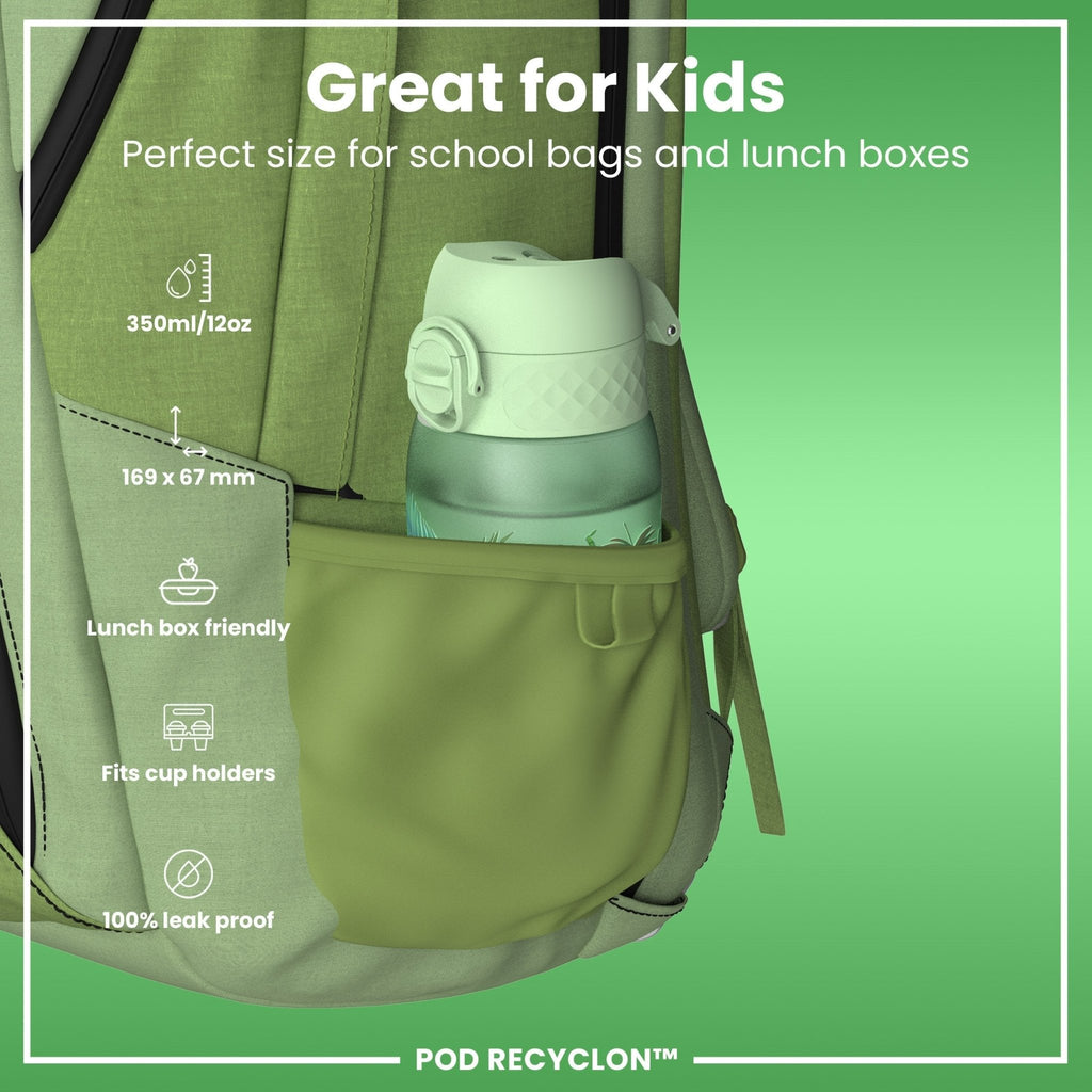 ION8 Leak Proof Kids' Water Bottle with pandas design, 350ml Recyclon water bottle for children, eco-friendly and spill-proof.