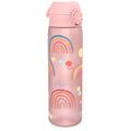 Recyclon Leak Proof Slim Water Bottle by ION8 with rainbow design, 500ml (18oz), showcasing its sleek, colorful exterior.
