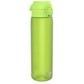 Ion8 Recyclon leak-proof slim water bottle in green, 500ml (18oz), featuring a sleek design with a secure lid and compact shape.