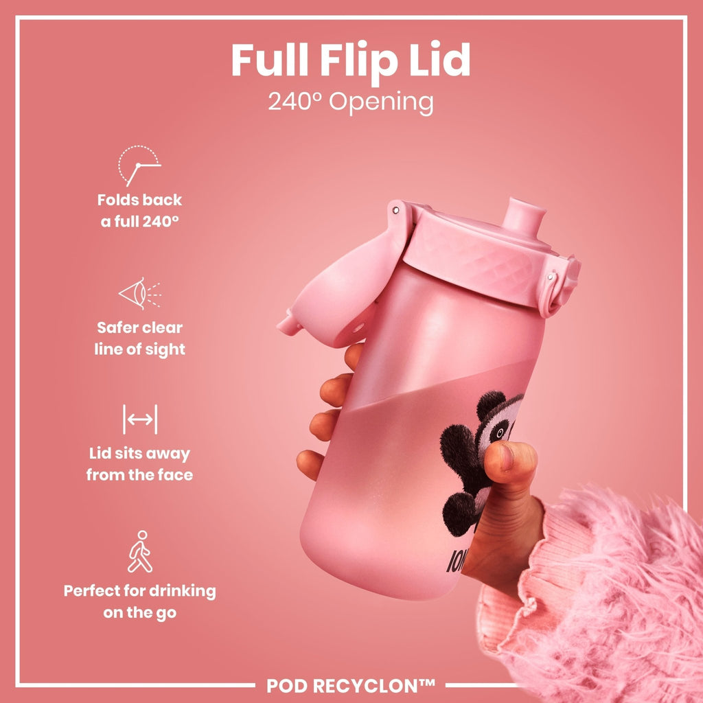 Ion8 leak-proof kids water bottle with panda design, 350ml Recyclon water bottle for children, reusable and eco-friendly.