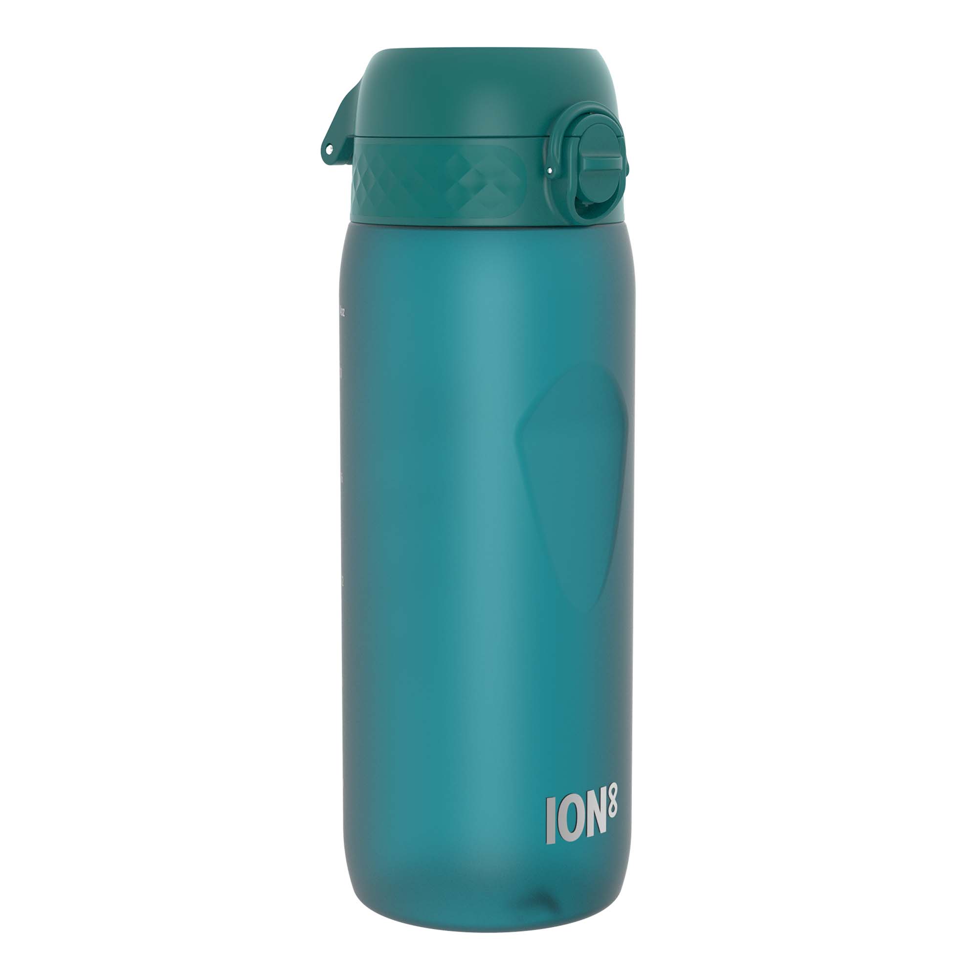 ION8 Recyclon Aqua 750ml water bottle with a clear plastic body and blue screw-on cap, designed for hydration on the go.