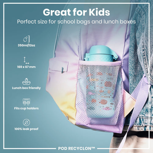 ION8 Recyclon leak-proof kids water bottle with fish design, 350ml (12oz), made for children, durable and eco-friendly.