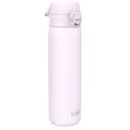 Ion8 leak-proof slim stainless steel water bottle in Lilac Dusk, 600ml (20oz), with a sleek design and secure lid.