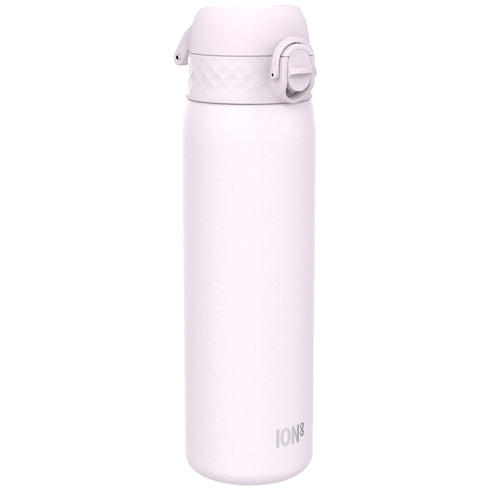 Ion8 leak-proof slim stainless steel water bottle in Lilac Dusk, 600ml (20oz), with a sleek design and secure lid.