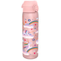Recyclon ION8 leak-proof slim water bottle with unicorn rainbows design, 500ml (18oz), made for easy hydration and portability.