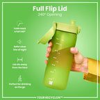 Green ION8 Recyclon water bottle, 750ml, made of recyclable materials, with a sleek design and secure cap.