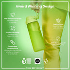 Green ION8 Recyclon water bottle, 750ml, made of recyclable material with a sleek design and secure screw-on lid.