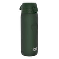Dark green ION8 Recyclon water bottle with 750ml capacity, featuring a sleek design and secure lid for hydration on the go.