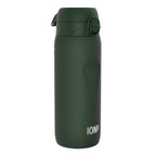 Dark green ION8 Recyclon water bottle with 750ml capacity, featuring a sleek design and secure lid for hydration on the go.
