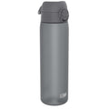 Ion8 Leak Proof Slim Water Bottle in grey, 500ml (18oz), made of recyclable material, with a sleek, compact design.