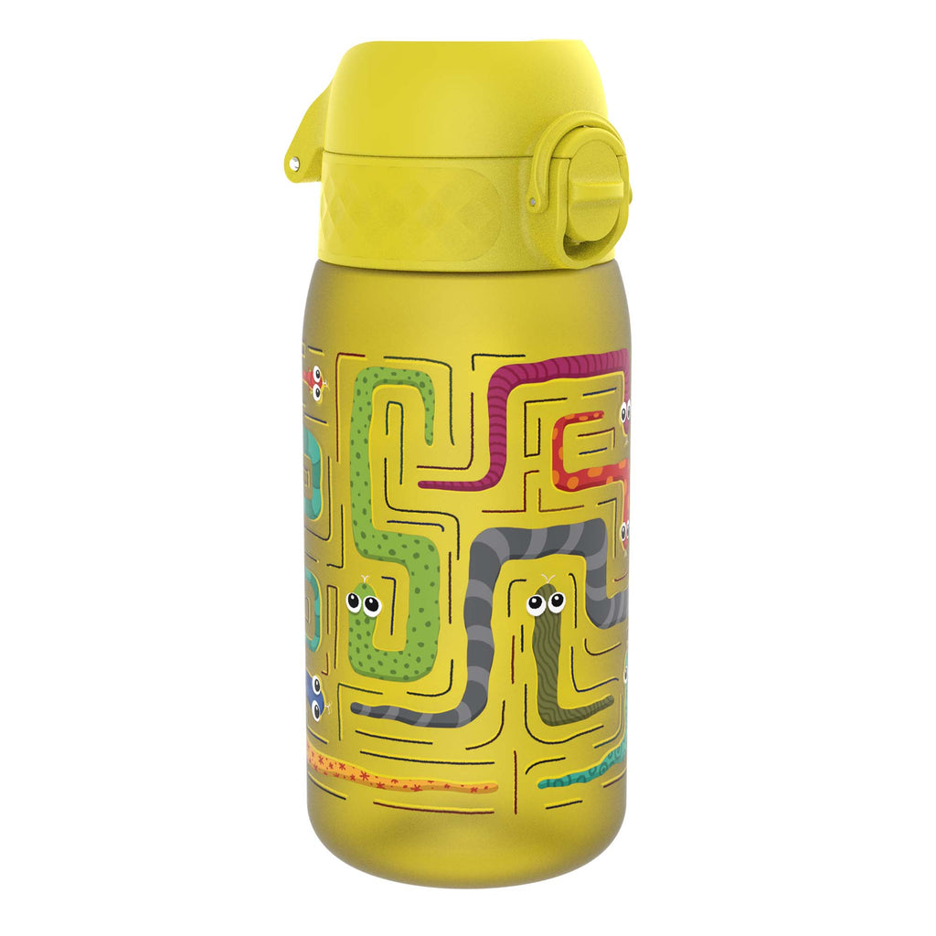 Recyclon leak-proof kids water bottle with snake design by ION8, 350ml (12oz) reusable water bottle for children.