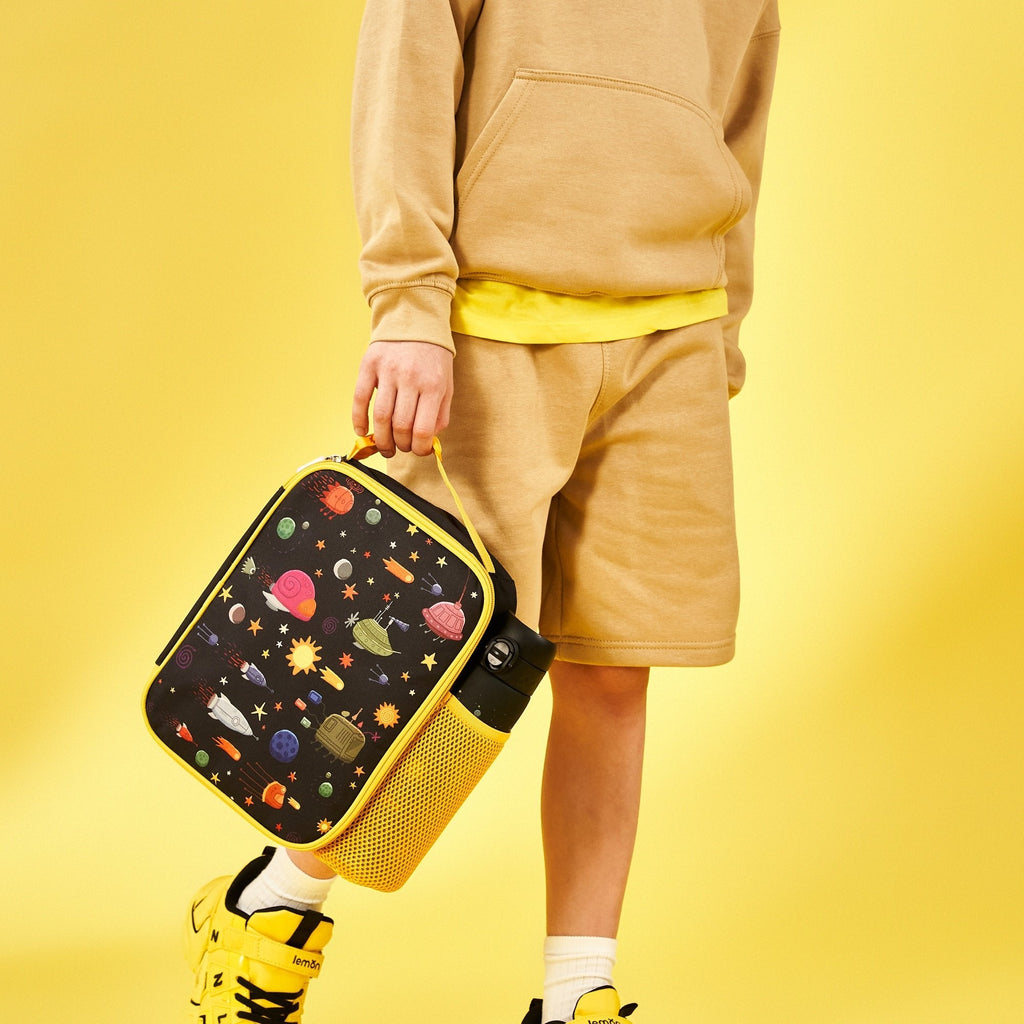Insulated kids lunch bag by ION8 featuring a fun spaceship design, medium size, perfect for school or outings.