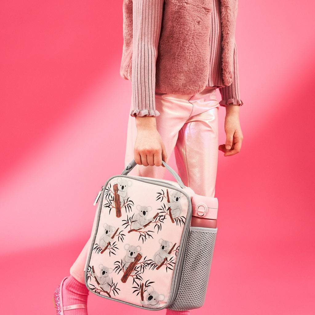 Insulated kids lunch bag featuring a cute koala design from ION8, medium size with a soft handle for children.