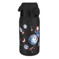 ION8 leak-proof kids water bottle in stainless steel with a space-themed design, 400ml capacity, showing the bottle's space graphic.