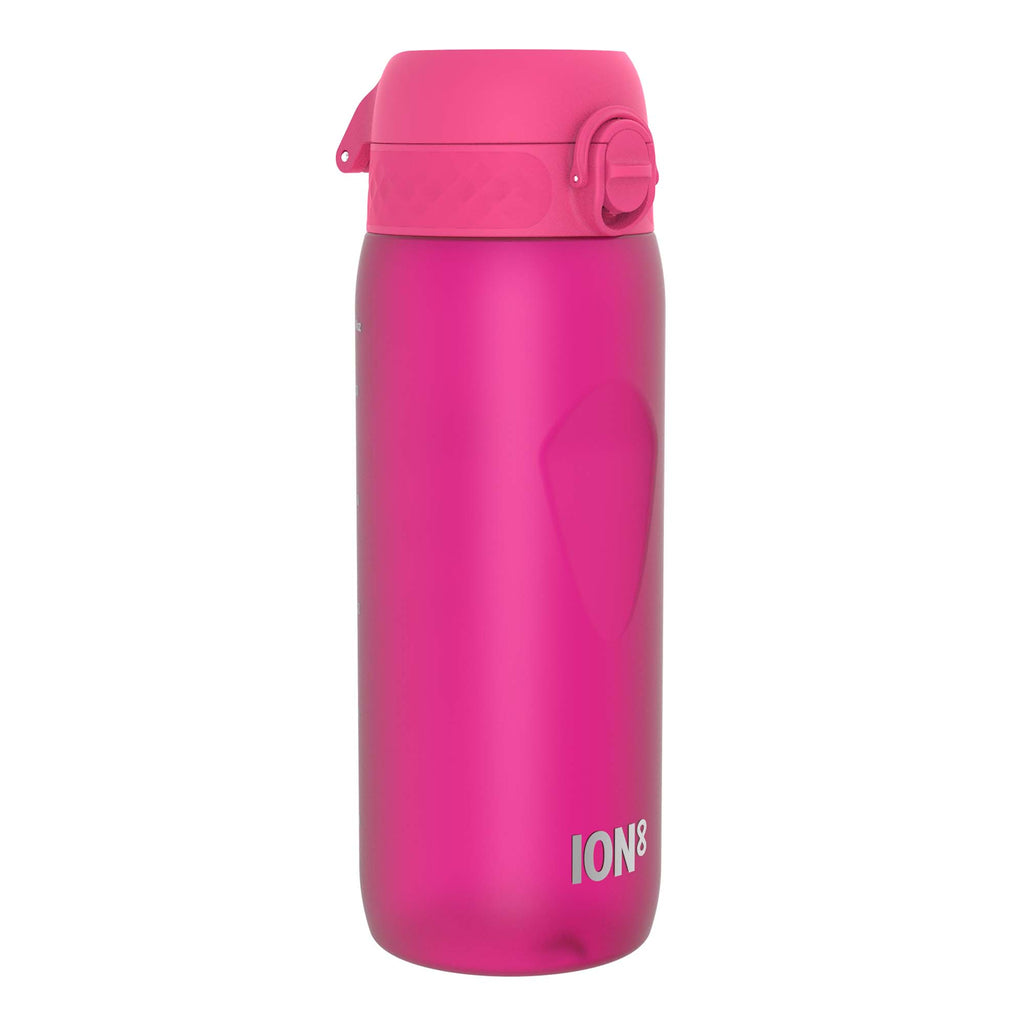 Pink 750ml Recyclon water bottle by ION8 with a sleek design and secure cap, perfect for hydration on the go.