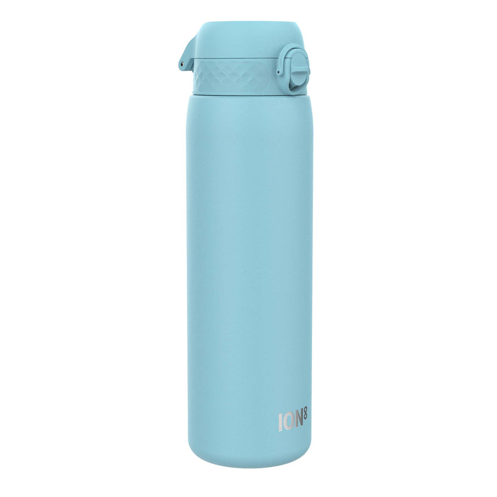 Ion8 stainless steel 1L water bottle in Alaskan Blue with leak-proof design, ideal for hydration on the go.