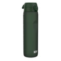 Dark green ION8 Recyclon leak-proof 1-liter water bottle with a secure cap, designed for durable hydration.