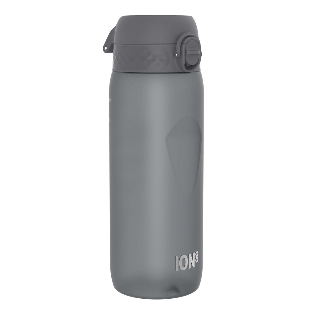 Grey Recyclon water bottle by ION8, 750ml capacity, with a sleek design and durable plastic construction.
