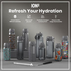 Grey 750ml Recyclon water bottle by ION8 with a sleek design and secure cap, suitable for hydration on the go.